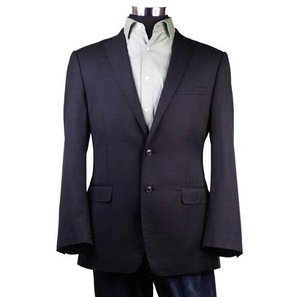 Calvin Klein 40R Black Solid Wool Two Button Sport Coat Blazer Jacket **MINT** - Picture 2 of 12